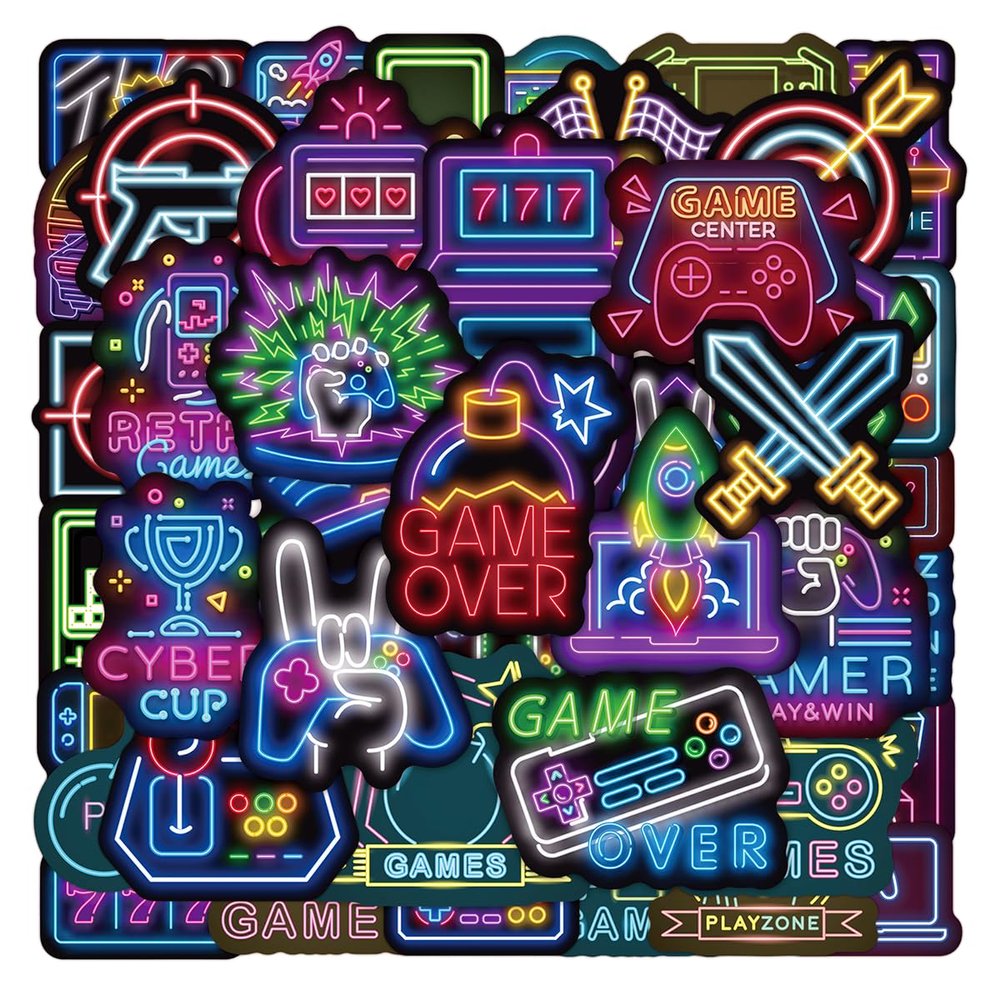 100pcs Neon Video Game Waterproof Vinyl Stickers - Gamer Decor & Party Favors Gifts for Laptop, Water Bottle, Skateboard