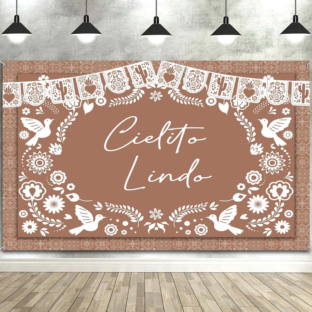 10X10ft Cielito Lindo Party Decorations Photo Backdrop Photography Background, Mexican Baby Shower Talavera Backdrops Photo Booth Prop Banner Balloons Wall Decor Tablecloth