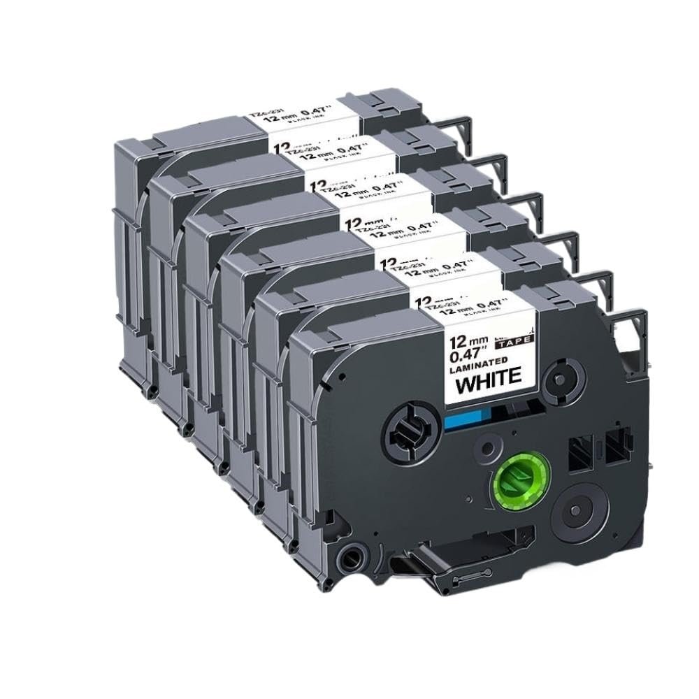 12mm Tze231 Compatible Label Tape for 231 131 631 831 931 334 335 Includes 6/12PK for PTH110 Label Maker(6PK Black on White)