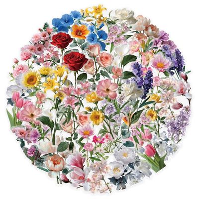 50PCS Transparent Floral Stickers for Water Bottle Scrapbook Journal Laptop Phone Bicycle Guitar Computer Refrigerator Skateboard Luggage,Romantic Flower Waterproof Sticker for Adults Girls Kids