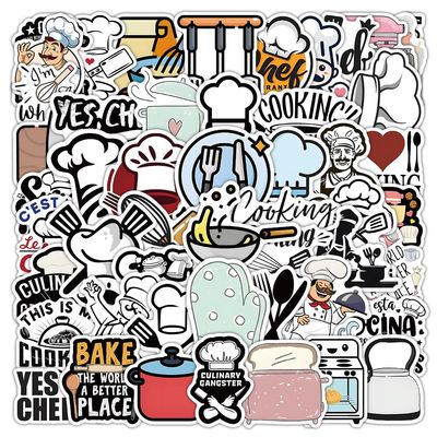 50PCS Chef Stickers for Kitchenware Water Bottles Luggage Laptops Guitar Scrapbook Skateboard Computer Mobile Phone,Funny Cookware Waterproof Decals for Culinary Enthusiasts Teens Adults Girls