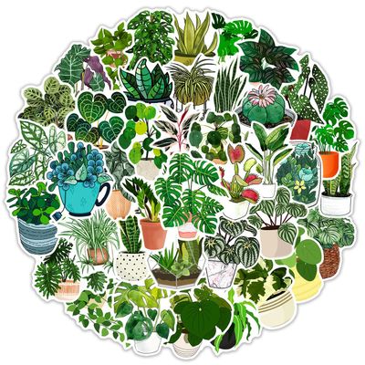 Green Plants Stickers 50PCS for Adults Kids Teens,Potted Plant Floral Waterproof Decals for Laptop Phone Guitar Water Bottle Scrapbook Guitar Journal Helmet Computer Refrigerator Luggage Notebook