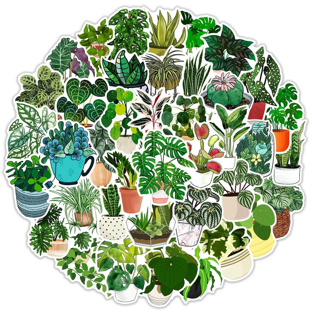 Green Plants Stickers 50PCS for Adults Kids Teens,Potted Plant Floral Waterproof Decals for Laptop Phone Guitar Water Bottle Scrapbook Guitar Journal Helmet Computer Refrigerator Luggage Notebook