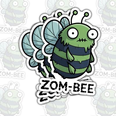 3 Pcs Zom-Bee Sticker  Funny Zombie Bee Pun Vinyl Decal for Water Bottle, Laptop, Helmet, Notebook, Car, Horror Cute Cartoon Sticker Gift Halloween  3 Inch