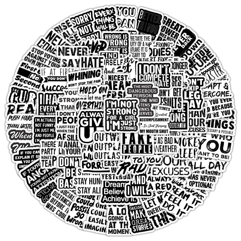 100PCS Black Inspirational Text Stickers for Water Bottle Phone Cases Scrapbook Laptops Guitars Refrigerator Luggage Computer Skateboard,Cool Motivational Waterproof Decals for Students Kids Teens