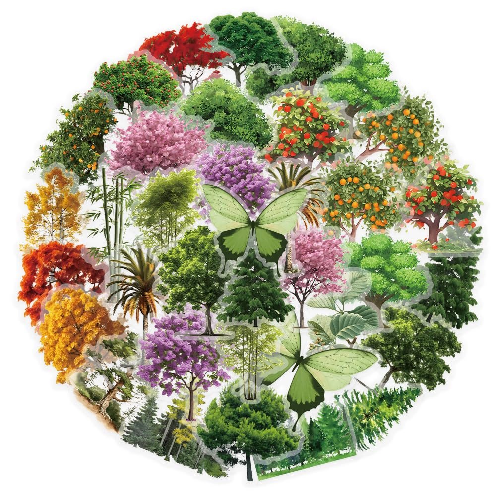 Greenery Plant Stickers 50PCS for Teens Kids Adults,Cartoon Transparent Green Plants Waterproof Sticker Decoration Laptop Scrapbook Water Bottle Notebook Phone Car Refrigerator Journal Skateboard