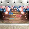 20X10FT Baby Gender Reveal Backdrop He or She What Will Baby Be Pink Blue Floral Wooden Photography Background Party Decorations Cake Table Banner Decor Photo Studio Shoot Props view 1