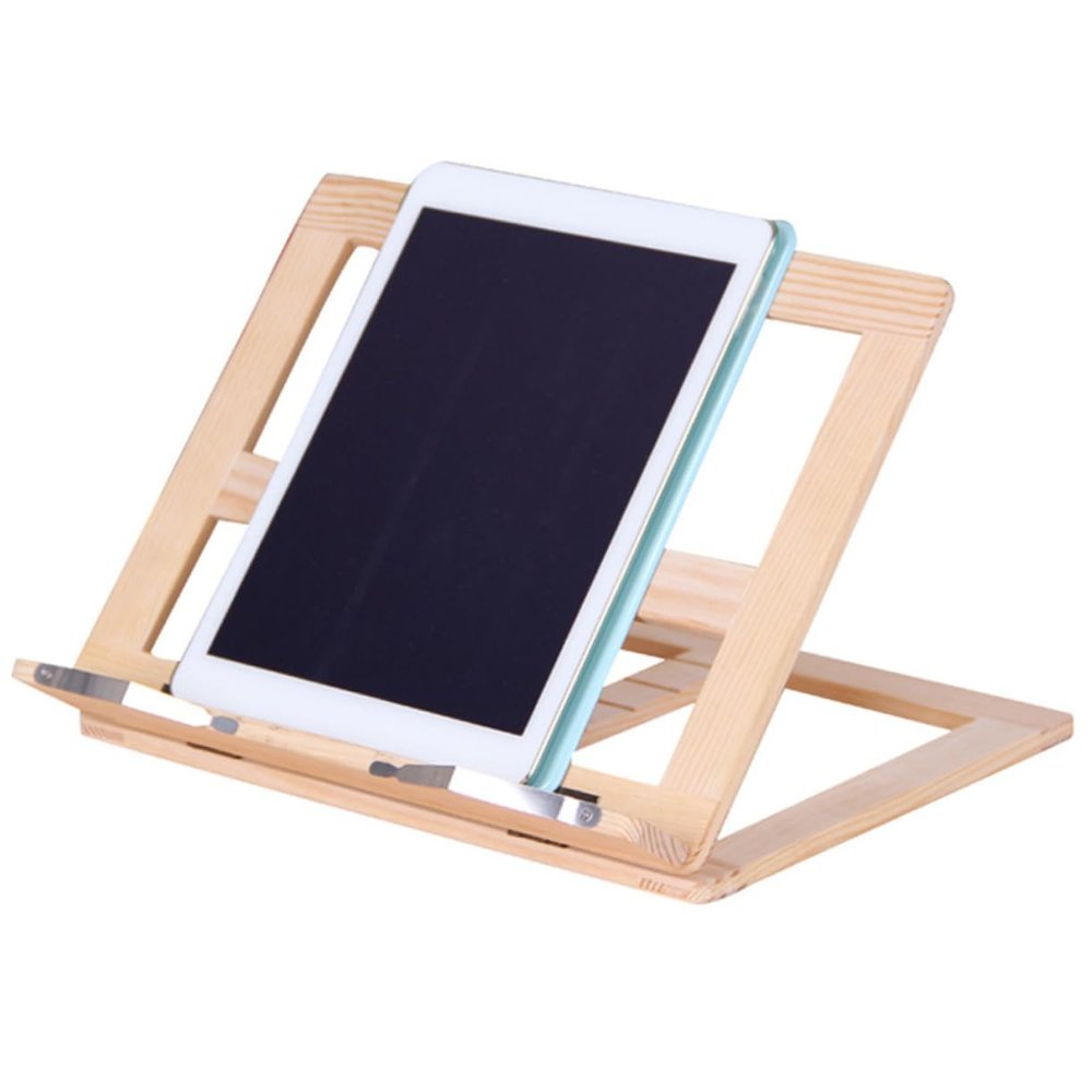Housoutil Foldable Wooden Reading Stand Portable Multi-Purpose Book Holder for Desktop Adjustable Height Book Reading Bracket Page Clips for Cookbooks and Tablets