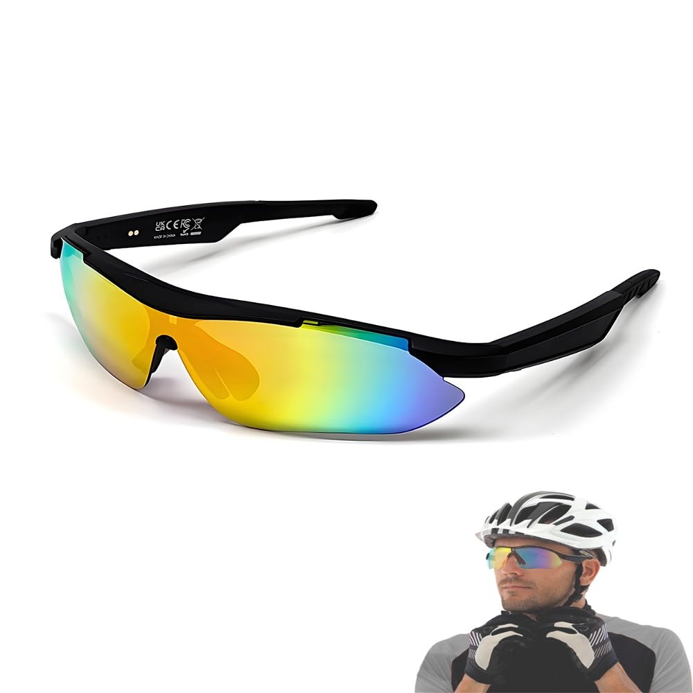 Cycling Bluetooth Sunglasses for Men, Women, Sport Smart Glasses, Built-in Mic & Open Ear Music Speakers, UV400 Protection,Wind Noise Reduction, for Biking, Running & Scootering (Black and orange)