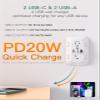 Addtam Surge Protector Outlet Extender, 6-Outlet Splitter with 4 USB Wall Charger(PD 20W), Multi Plug Wall Outlet 1800J Power Strip for Home Office Dorm Room Essentials, White view 3