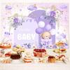 10X10ft Purple Baby Shower Backdrop Cute Purple Boho Floral Baby Shower Backdrop, Girl's Birthday Party Background Decor Cartoon Birthday Party Background Photo Booth Props view 2