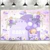 10X10ft Purple Baby Shower Backdrop Cute Purple Boho Floral Baby Shower Backdrop, Girl's Birthday Party Background Decor Cartoon Birthday Party Background Photo Booth Props view 4