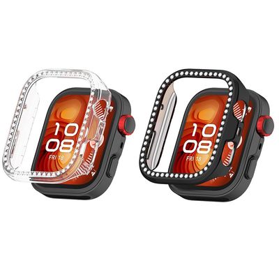 2 Pack Bling Cases for Huawei Watch Fit 4 Cover Hard PC Crystal Diamonds Rhinestone Protective Bumper Shell Smartwatch, without Screen Protector (Clear/Black)