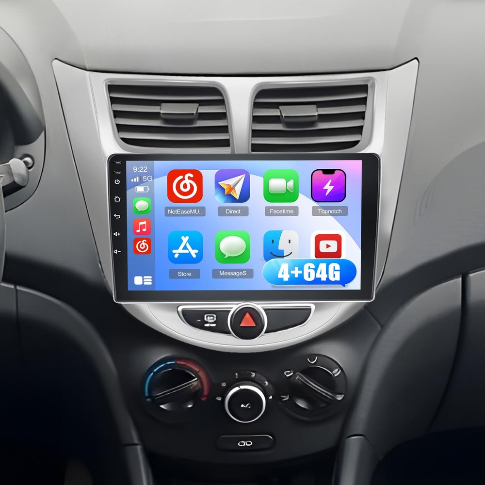 [32EQ & DSP] 4+64G Android 15 Radio for Hyundai Accent Verna Solaris 2010-2016, Roinvou 9 inch 1280 * 720 Touch Screen for Accent with Wireless Carplay Android Auto, 5G WiFi, GPS, Bluetooth 5.0