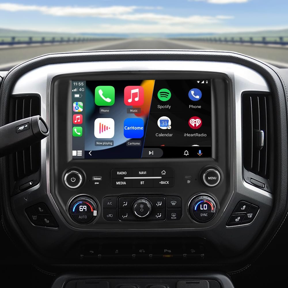 Android 13 Car Stereo for Chevy Silverado GMC Sierra 2014-2018 with Original car Style knob,10 inch Radio with Wireless CarPlay Android Auto/BT/GPS/FM/SWC Type-C Fast Charging 2GB 64GB