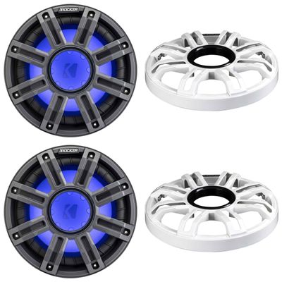 KICKER (2 51MWF104 - MWF 10-Inch Premium Marine Subwoofer (Free-air) 4-ohm and 51MWG10W White Grill Bundle