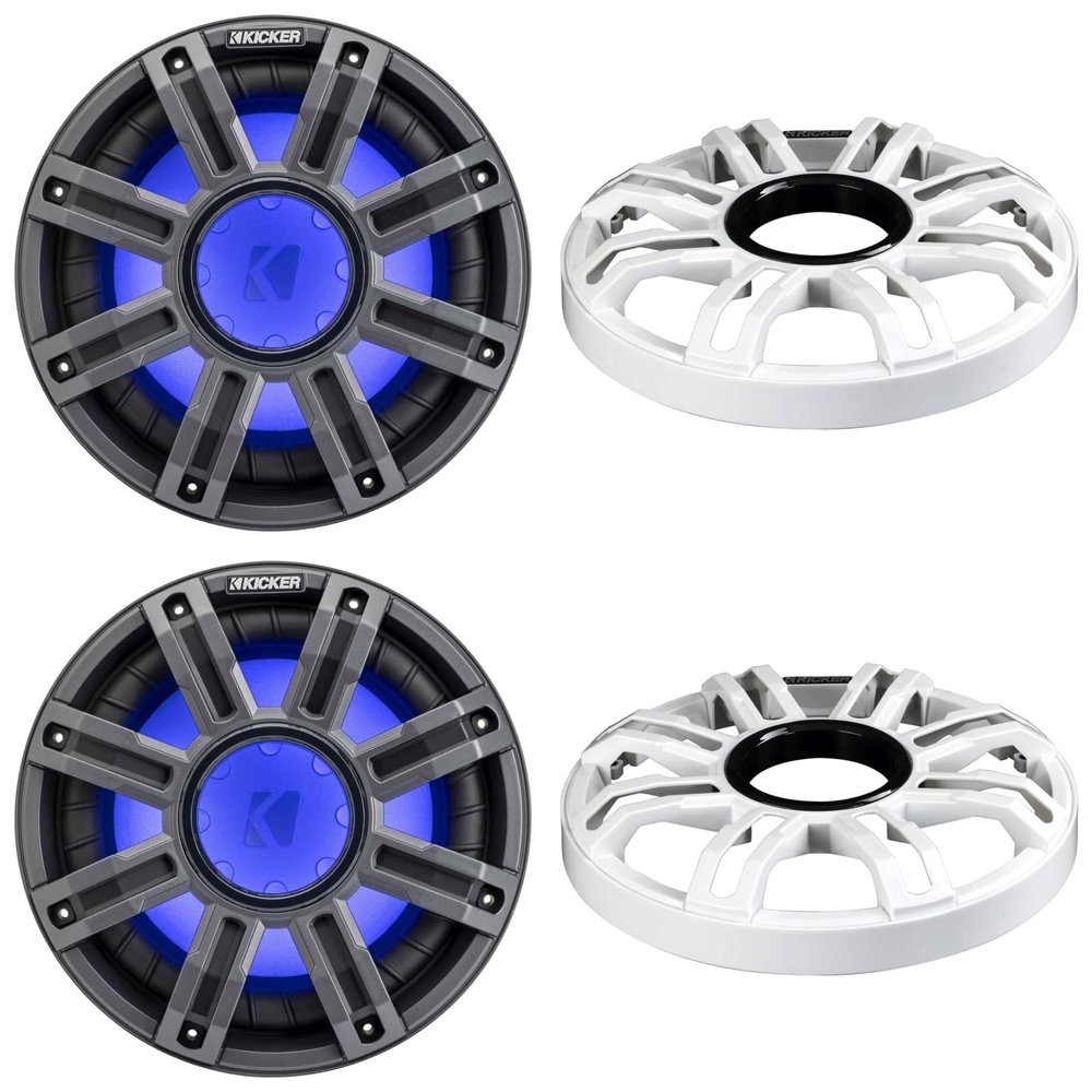 KICKER (2 51MWF104 - MWF 10-Inch Premium Marine Subwoofer (Free-air) 4-ohm and 51MWG10W White Grill Bundle