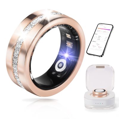 JIANVNUI Smart Ring for Women & Men - Health & Fitness Tracker with Heart Rate, Blood Oxygen, Sleep Monitoring, 128 Sports Modes, IP68 Waterproof, Gesture Control, No Subscription Fees (8#)
