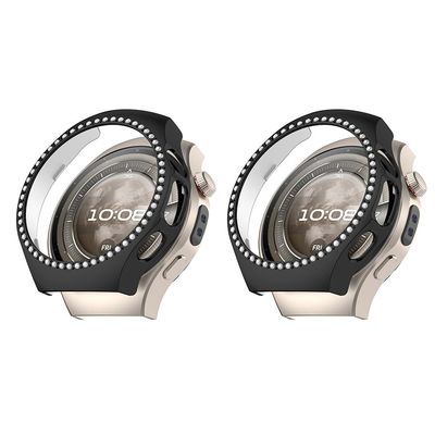 2 Pack Bling Cases for Huawei Watch 5 46mm Cover Hard PC Crystal Diamonds Rhinestone Protective Bumper Shell Smartwatch, without Screen Protector (Black/Black)
