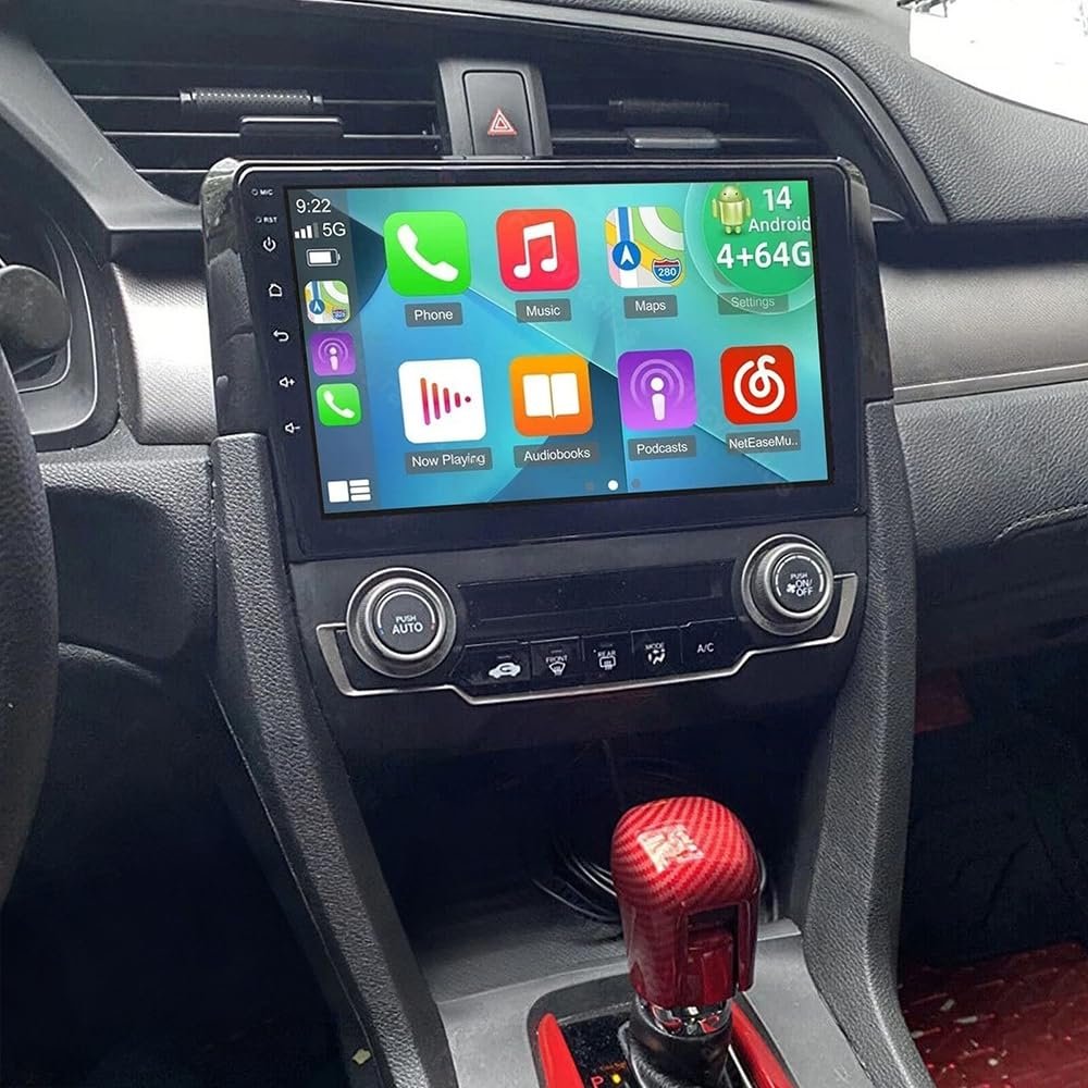 Android 14 Double Din Car Radio for Honda Civic 2016 2017 2018 2019 2020, 9"Touch Screen Bluetooth Radio for Honda Civic 2016-2020 Head Unit with Wireless Carplay Android GPS FM/RDS AHD Backup Camera