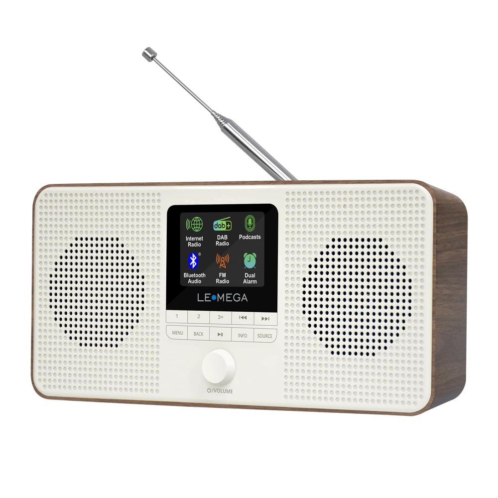 LEMEGA IR4S Stereo WiFi Internet Radio,FM Digital Radio, Spotify Connect, Bluetooth Speaker, Dual Alarms Clock, 40 Presets, Headphone-Output, Batteries or Mains Powered (Dark Walnut)