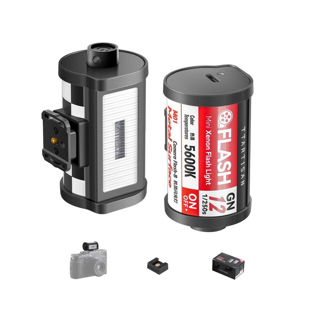 TTARTISAN M01 On-Camera Flash, Mini Flash Speedlite for Hot Shoe Camera, Lightweight Xenon Flash Light with 4 Power Level GN12 5600K200K Compact Retro Camera (1)