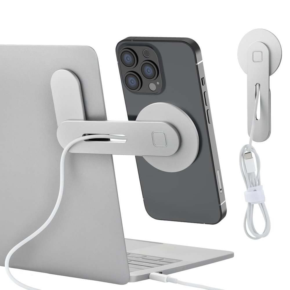aceyoon Laptop Phone Mount Fast Wireless Charger Magnetic Phone Holder for Laptop 180Adjustable Phone Stand for iPhone 16/15/14/13/12 MagSafe