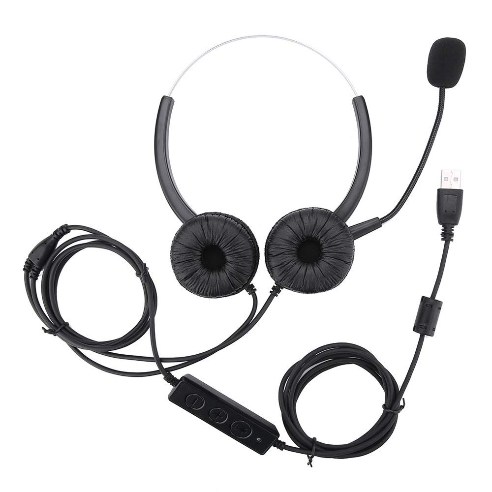FUZHUI 330 Rotatable Earmuffs USB Call Center Headset with Microphone, Noise Cancelling Dual Speaker, Silenced Function, 2.5m Cable for Clear Communication