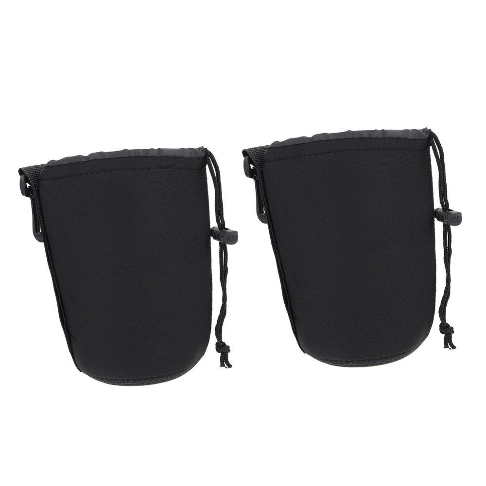 balacoo 2pcs Dslr Camera Lens Pouch Bag Neoprene Lens Protector Carabiner Attachable Water Splash Resistant Scratch Travel Accessory