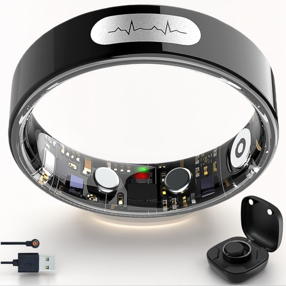 Couple Smart Ring for Women Men,5ATM+IP68 Waterproof Health Monitoring,Fitness Tracker with Heart Rate,Blood Oxygen,Stress Monitor,Sleep,Compatible with Android and iOS,No Subscription (Men, 12#)