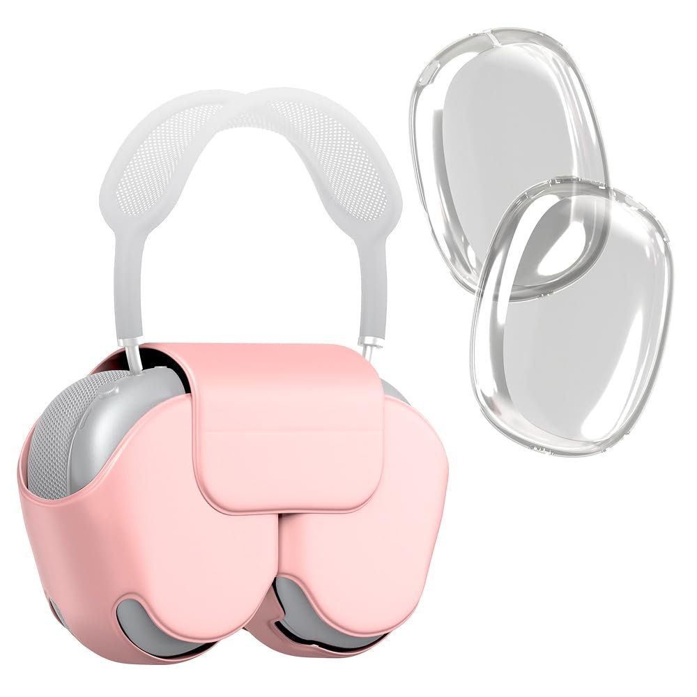 for Apple Airpods Max Case Cover, Headband Covers Accessories with Sleep Mode Made by PU Leather and TPU Ear Cup Covers - Pink