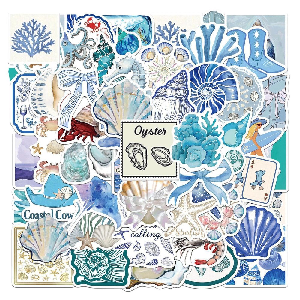 100pcs Aesthetic Stickers for Girl Cute Ocean Beach Waterproof Vinyl Decal Suitable for Water Bottles,Laptop,Luggage,Teens Adults,Keyboards,Backpacks,Skateboards,Water Bottles,ScrapbooksBlue Coast