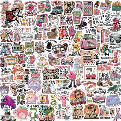 100pcs Trendy Aesthetic Stickers Funny Vinyl Waterproof Decals for Laptop, Water Bottle, Journal, Skateboard Cute & Random Meme Pack