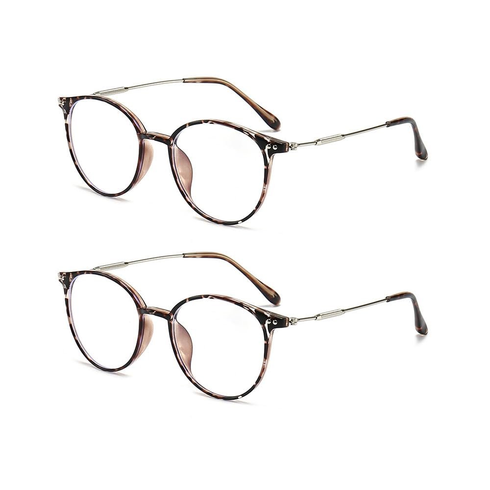 Jingyuton 2 Pack Fashion Myopia Distance Glasses For Men Women Blue Light Blocking Computer Nearsighted Glasses Oval Frame (Pebble, 1.75, Diopters)