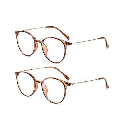 Jingyuton 2 Pack Fashion Myopia Distance Glasses For Men Women Blue Light Blocking Computer Nearsighted Glasses Oval Frame (Brown, 6, Diopters)
