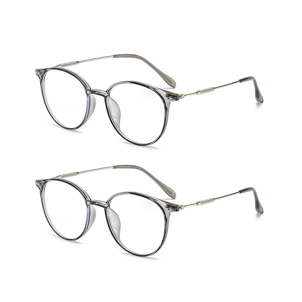 Jingyuton 2 Pack Fashion Myopia Distance Glasses For Men Women Blue Light Blocking Computer Nearsighted Glasses Oval Frame (Gray, 6, Diopters)
