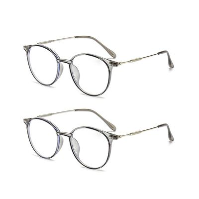 Jingyuton 2 Pack Fashion Myopia Distance Glasses For Men Women Blue Light Blocking Computer Nearsighted Glasses Oval Frame (Gray, 3.75, Diopters)