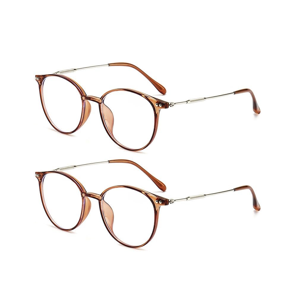 Jingyuton 2 Pack Fashion Myopia Distance Glasses For Men Women Blue Light Blocking Computer Nearsighted Glasses Oval Frame (Brown, 3.75, Diopters)