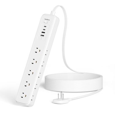 15Ft Power Strip Surge Protector - TerHavn Extension Cord with 15 AC Outlets and 4 USB Ports for for Home, Office, Dorm Essentials, 1080 Joules,15A 1875W, (White)