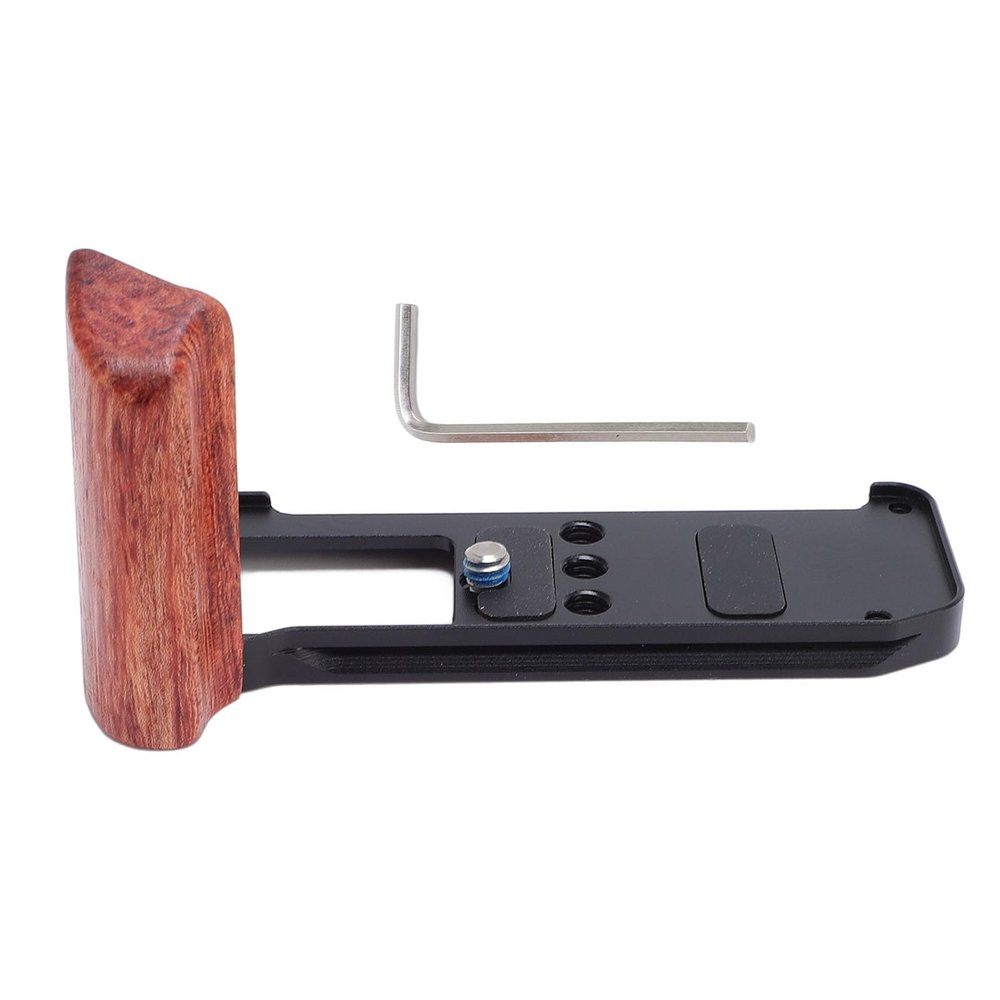 Aluminum Alloy L Quick Release Plate with Wooden Handle, Camera L Bracket for X M5 Digital Camera, 1/4 Inch Threaded Hole for Arca Tripod with Wood Grip