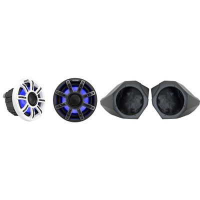 KICKER 51MSC65 6.5" Premium Marine LED Speakers and Front-Kick 6.5in Speaker Pods Compatible with CanAm X3 2017-2025