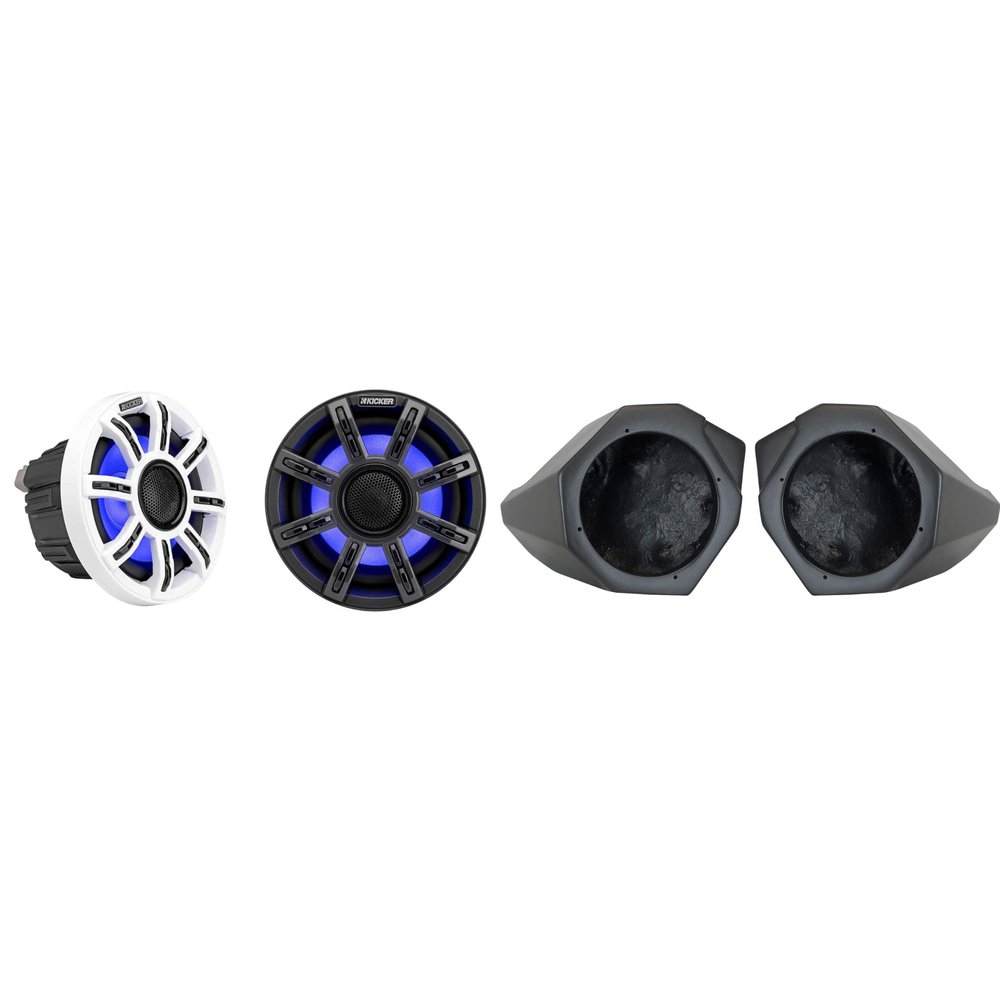 KICKER 51MSC65 6.5" Premium Marine LED Speakers and Front-Kick 6.5in Speaker Pods Compatible with CanAm X3 2017-2025