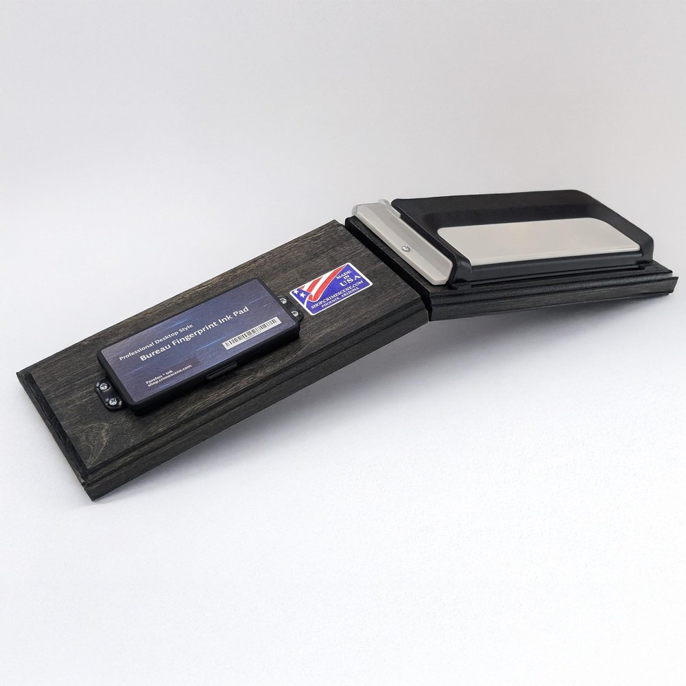 Crime Scene Folding Fingerprinting Kit - 100 FD-258 Cards - Card Holder - Mounted to a Folding Wooden Base - XL Ink Pad