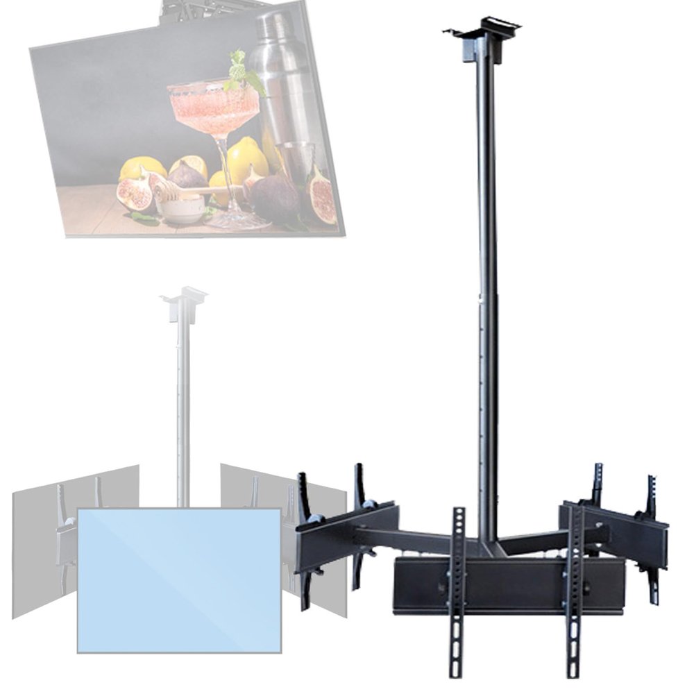 3 Sides Screen Ceiling TV Mount 1.2-2m Adjustable Hanging Ceiling TV Bracket Fits Most 32-75 inch, Up/Down Angle Adjustment 15, Max VESA 400x400mm