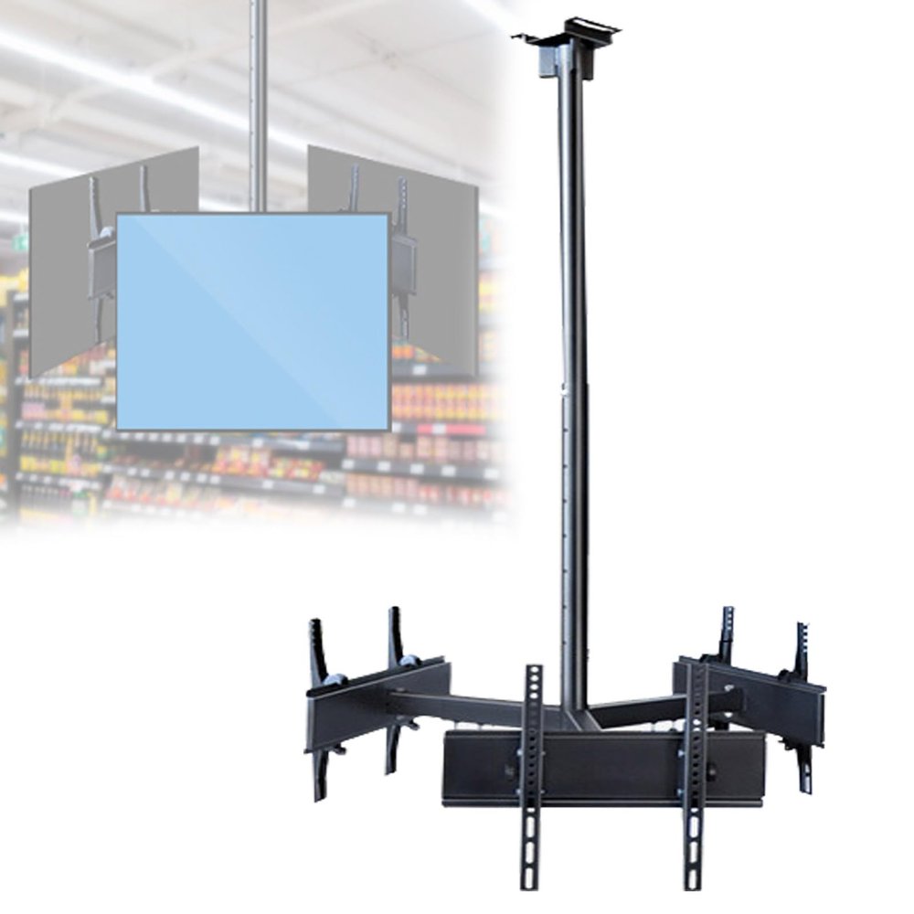 3 Sides/4 Sides Ceiling TV Mount with Up/Down Angle Adjustment 15 & 1.2-2m Height Adjustment for 32 to 75 Inch Flat Screen TVs, 360 Rotating TV Ceiling Bracket,3screen