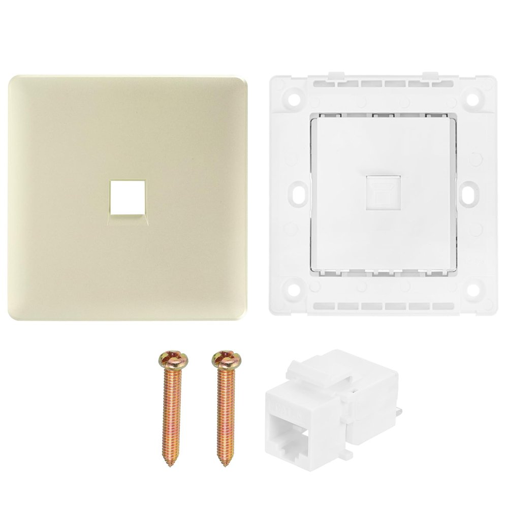 MECCANIXITY 1 Pack Ethernet Wall Plate 1 Port, Single Gang Ethernet Wall Outlet Jack Cat6 Punch Free RJ45 Coupler for Home Office, Gold