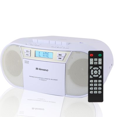 M-Amazup Boombox CD Player Portable, Cassette Player Combo with CD MP3 Bluetooth AUX TF USB FM Radio AC/DC Powered, Boom Box with Remote Control, Headphone Jack, Stereo Sound for Home,Kids,Gift
