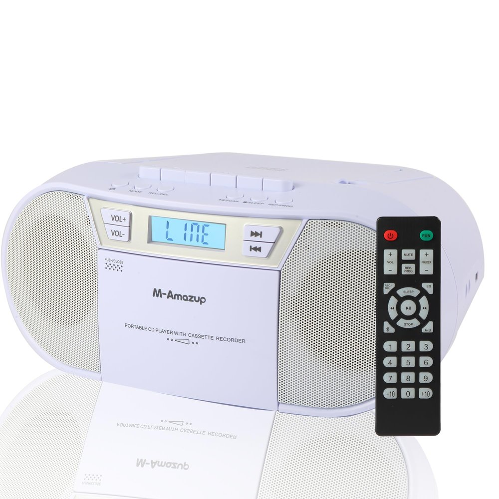 M-Amazup Boombox CD Player Portable, Cassette Player Combo with CD MP3 Bluetooth AUX TF USB FM Radio AC/DC Powered, Boom Box with Remote Control, Headphone Jack, Stereo Sound for Home,Kids,Gift
