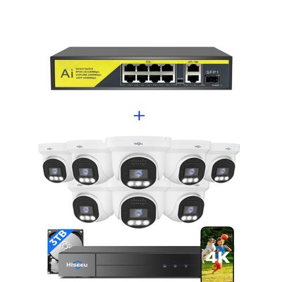 1 * Hiseeu 4K Security Camera System + Hiseeu PoE Switch w/8 PoE+ Ports 2 Ethernet Uplink Ports