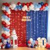 10x10ft Royal Blue Red Tulle Backdrop Curtain with Lights String for Parites, Sheer Photo Backdrop Curtains with lights for Wedding Backdrop Ceremony Reception Bridal Shower Baby Shower Birthday Party view 3